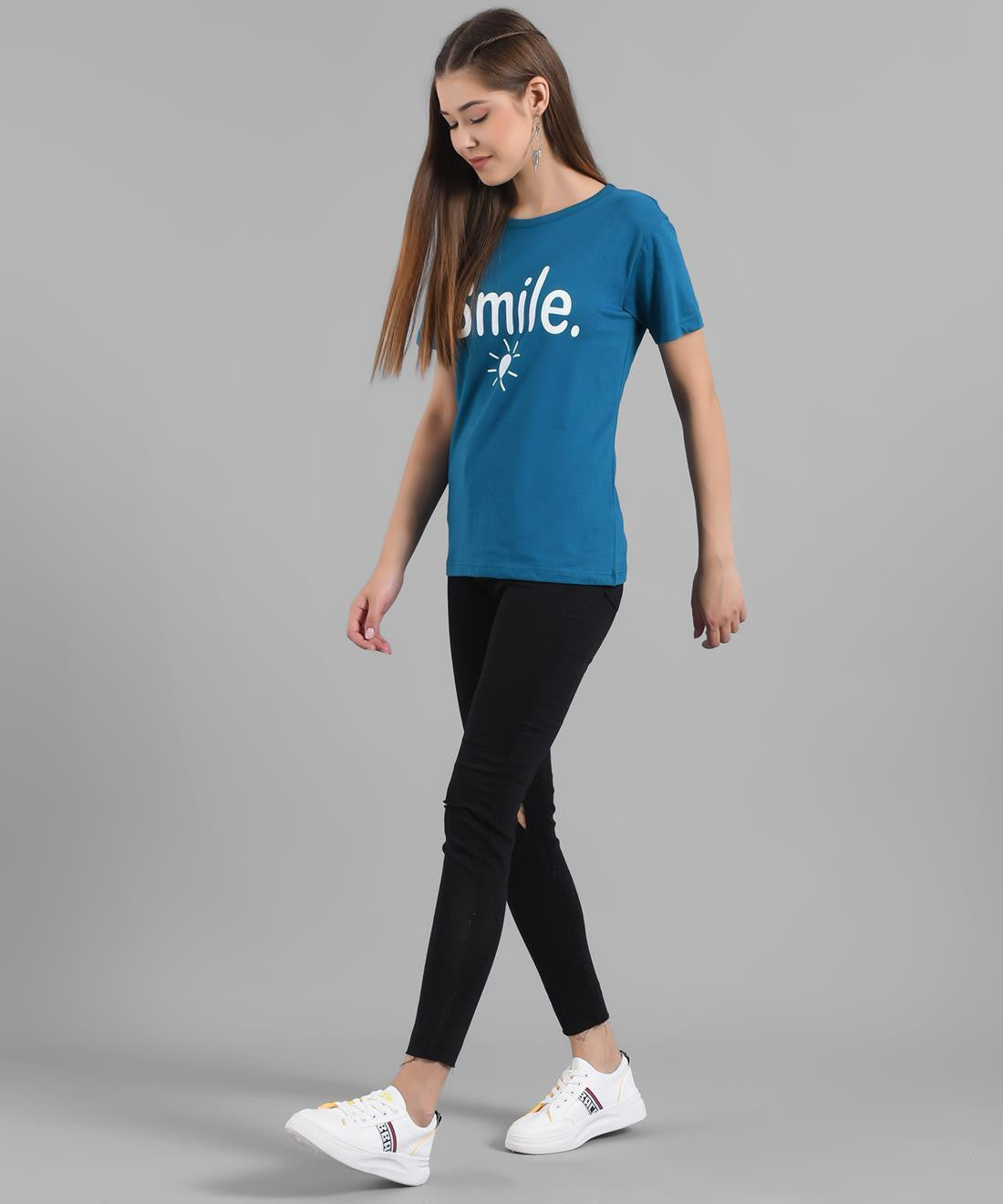 KOTTY Graphic Print Women Round Neck Blue T-Shirt 