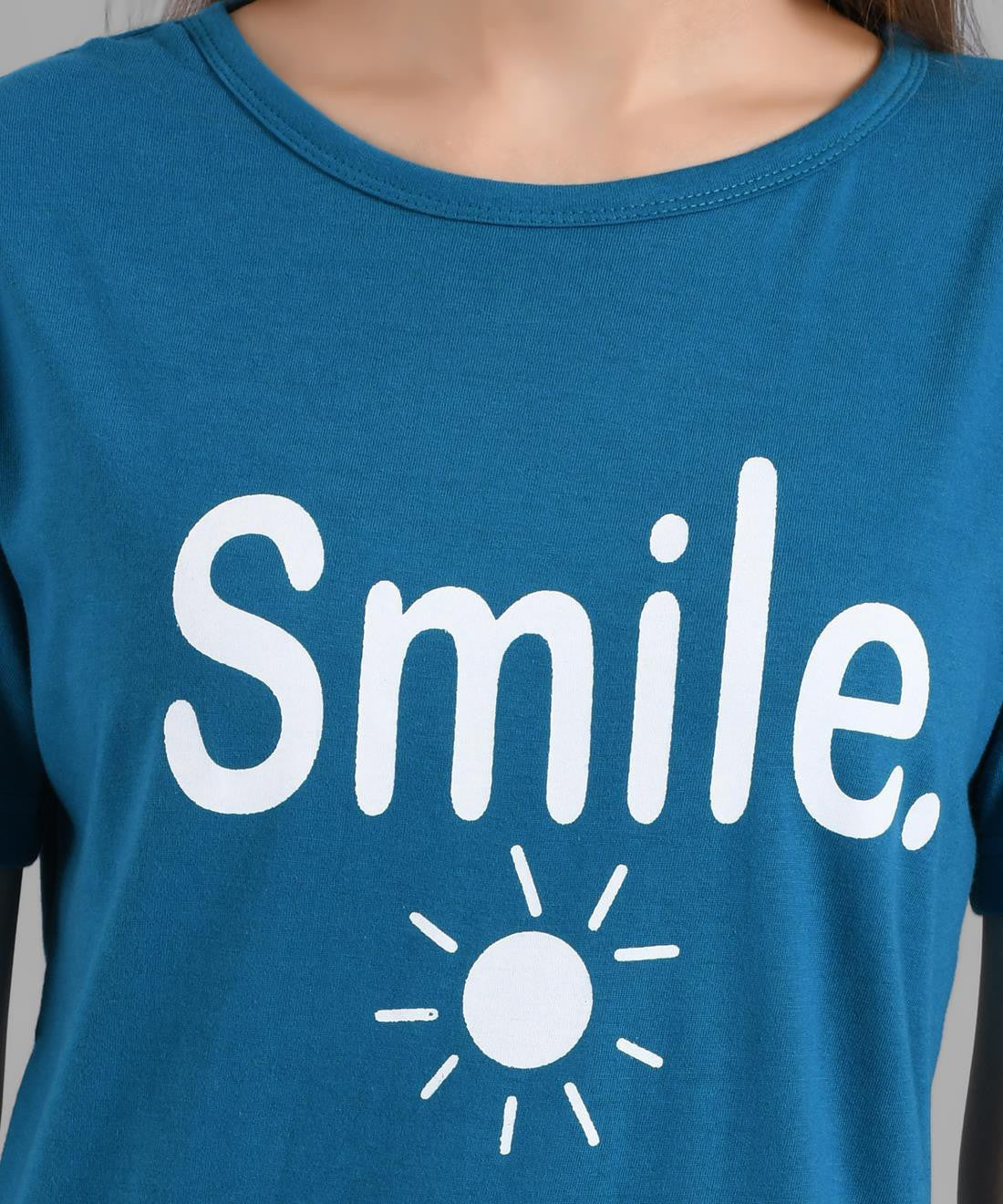 KOTTY Graphic Print Women Round Neck Blue T-Shirt 