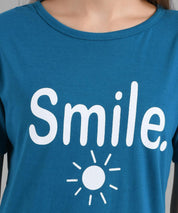KOTTY Graphic Print Women Round Neck Blue T-Shirt 