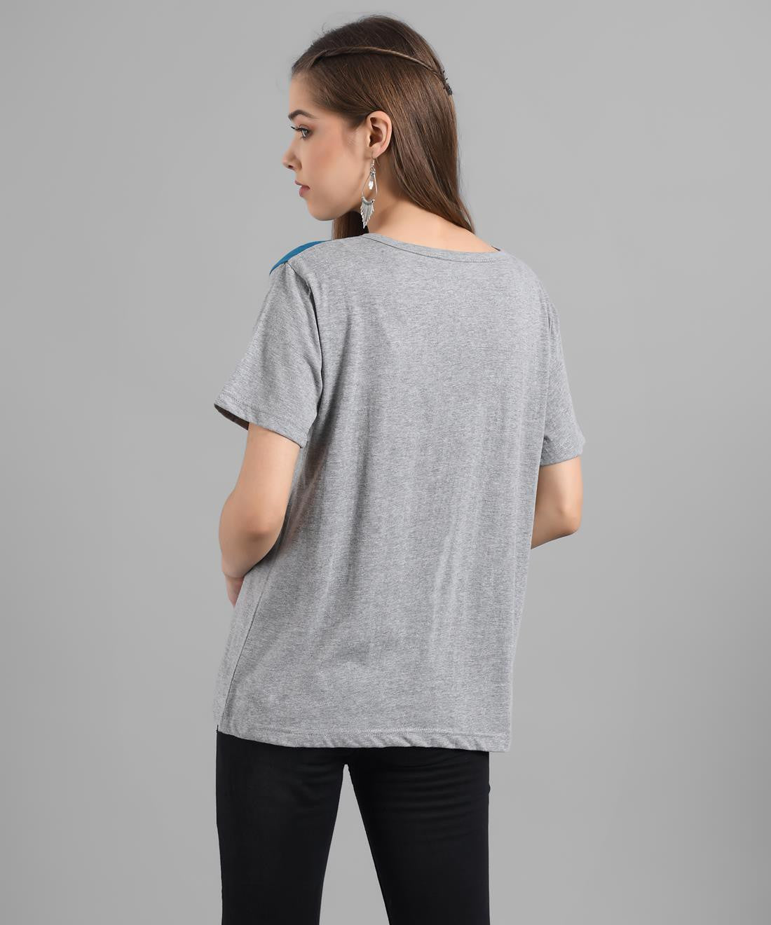 KOTTY Colorblock Women Round Neck Grey T-Shirt 