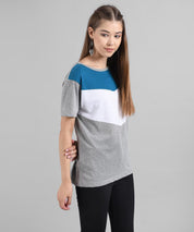 KOTTY Colorblock Women Round Neck Grey T-Shirt 