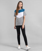 KOTTY Colorblock Women Round Neck Grey T-Shirt 
