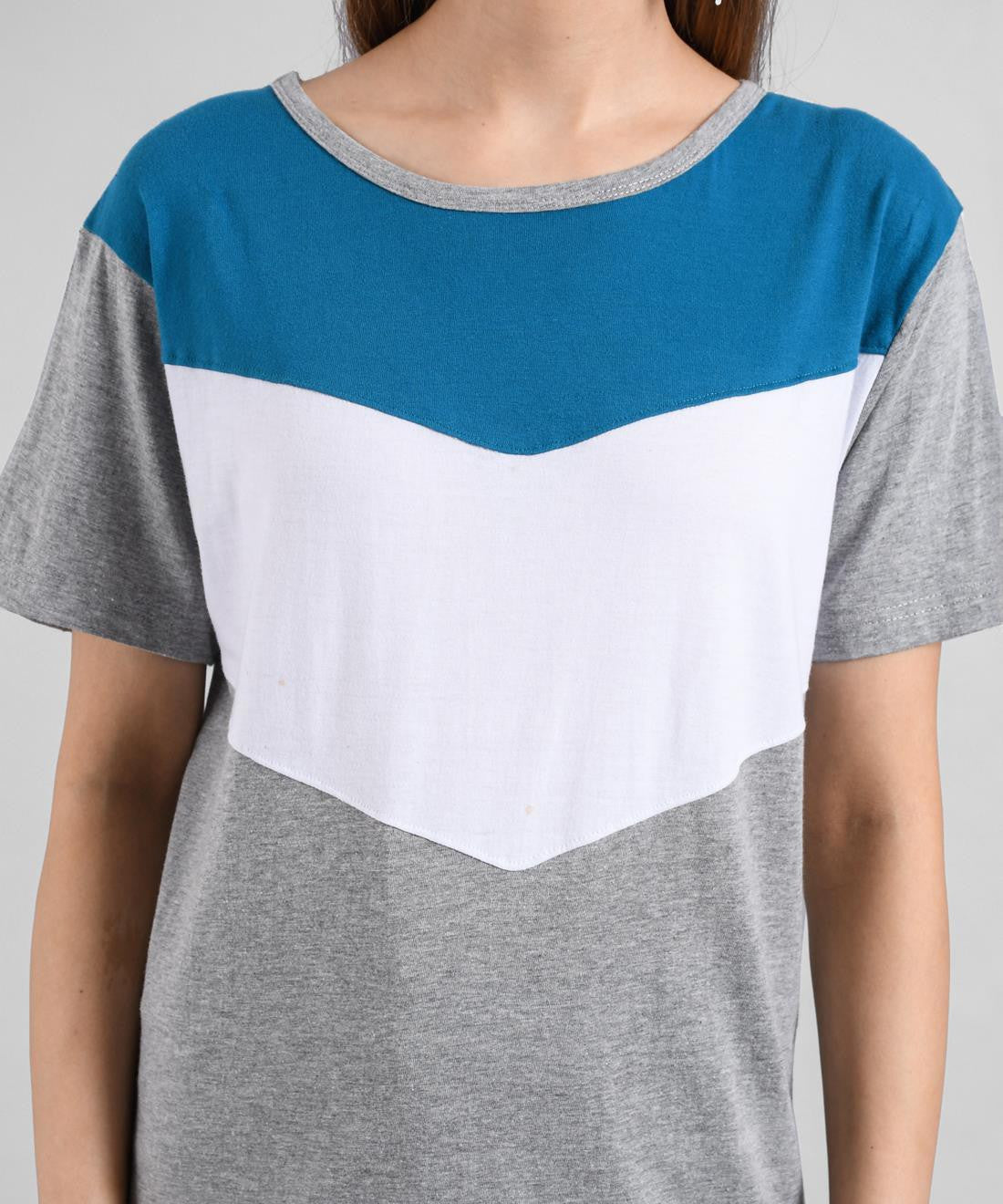 KOTTY Colorblock Women Round Neck Grey T-Shirt 