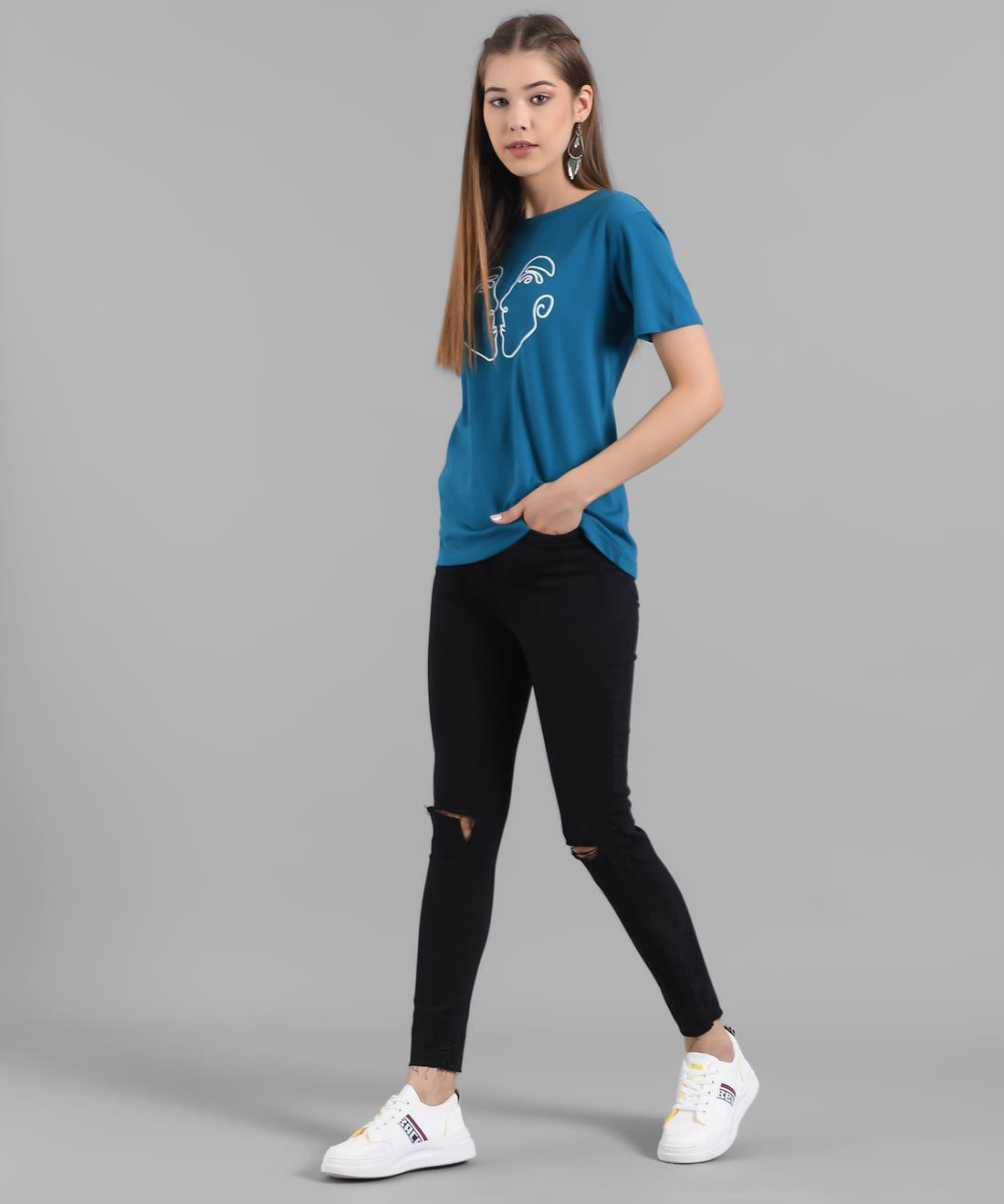 KOTTY Women's Regular Fit T-Shirt With Mask