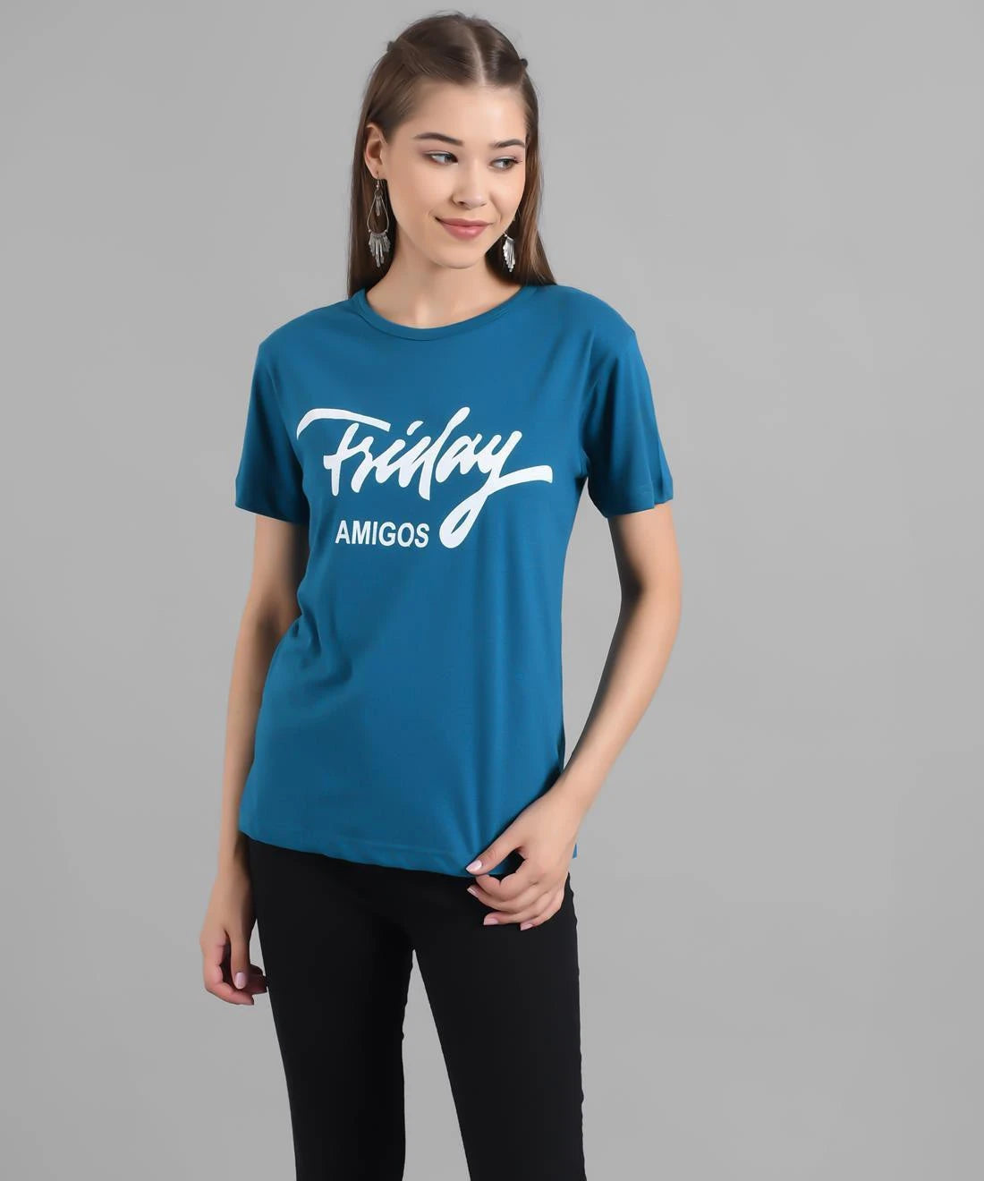 KOTTY Graphic Print Women Round Neck Blue T-Shirt 