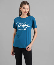 KOTTY Graphic Print Women Round Neck Blue T-Shirt 