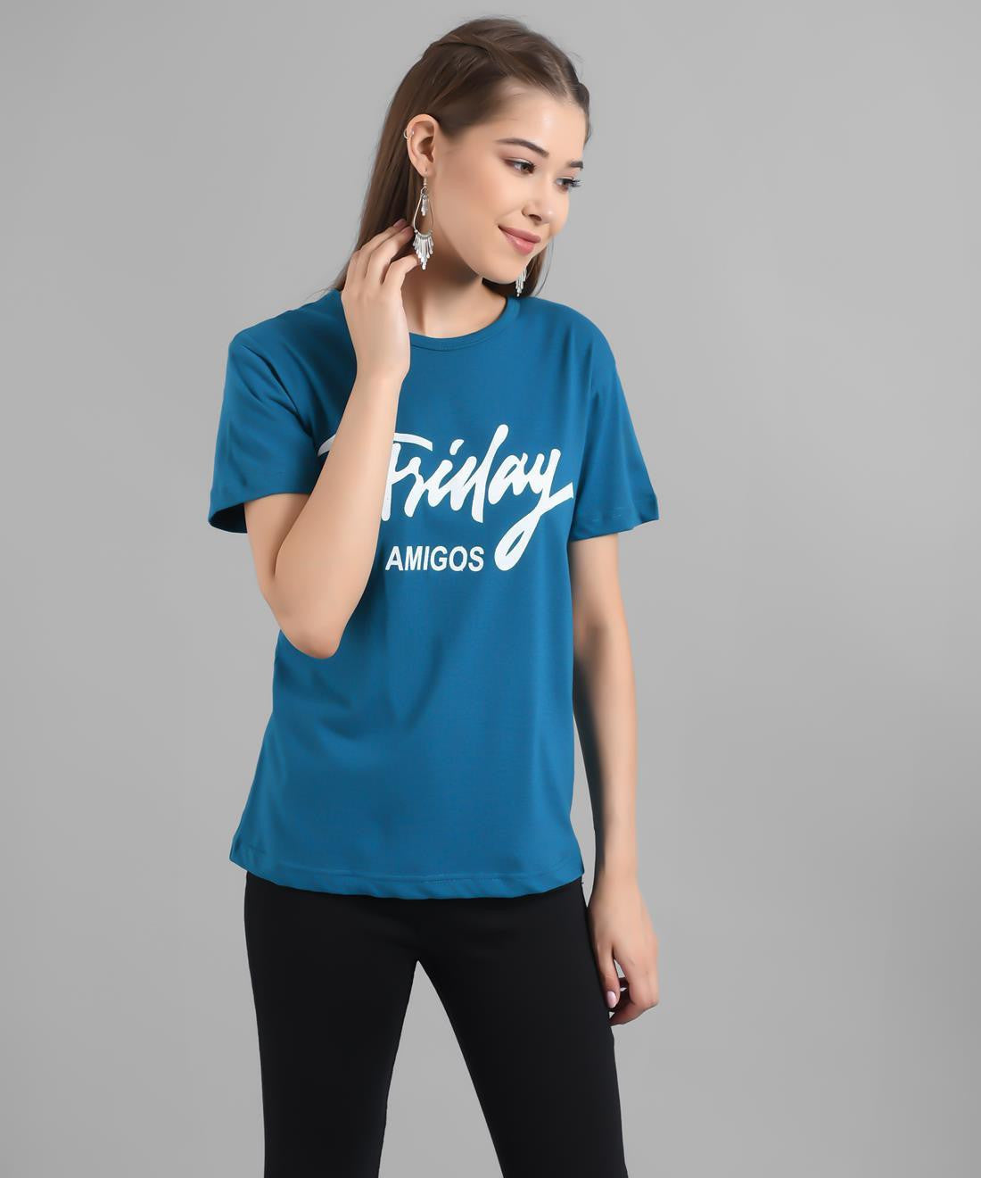 KOTTY Graphic Print Women Round Neck Blue T-Shirt 