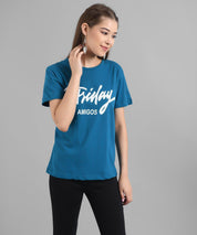 KOTTY Graphic Print Women Round Neck Blue T-Shirt 