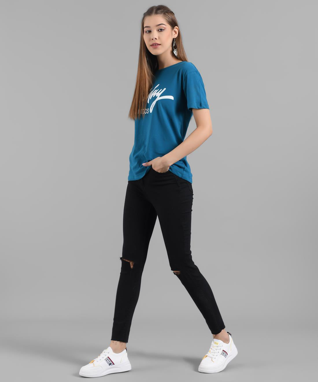 KOTTY Graphic Print Women Round Neck Blue T-Shirt 