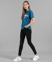 KOTTY Graphic Print Women Round Neck Blue T-Shirt 