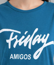 KOTTY Graphic Print Women Round Neck Blue T-Shirt 