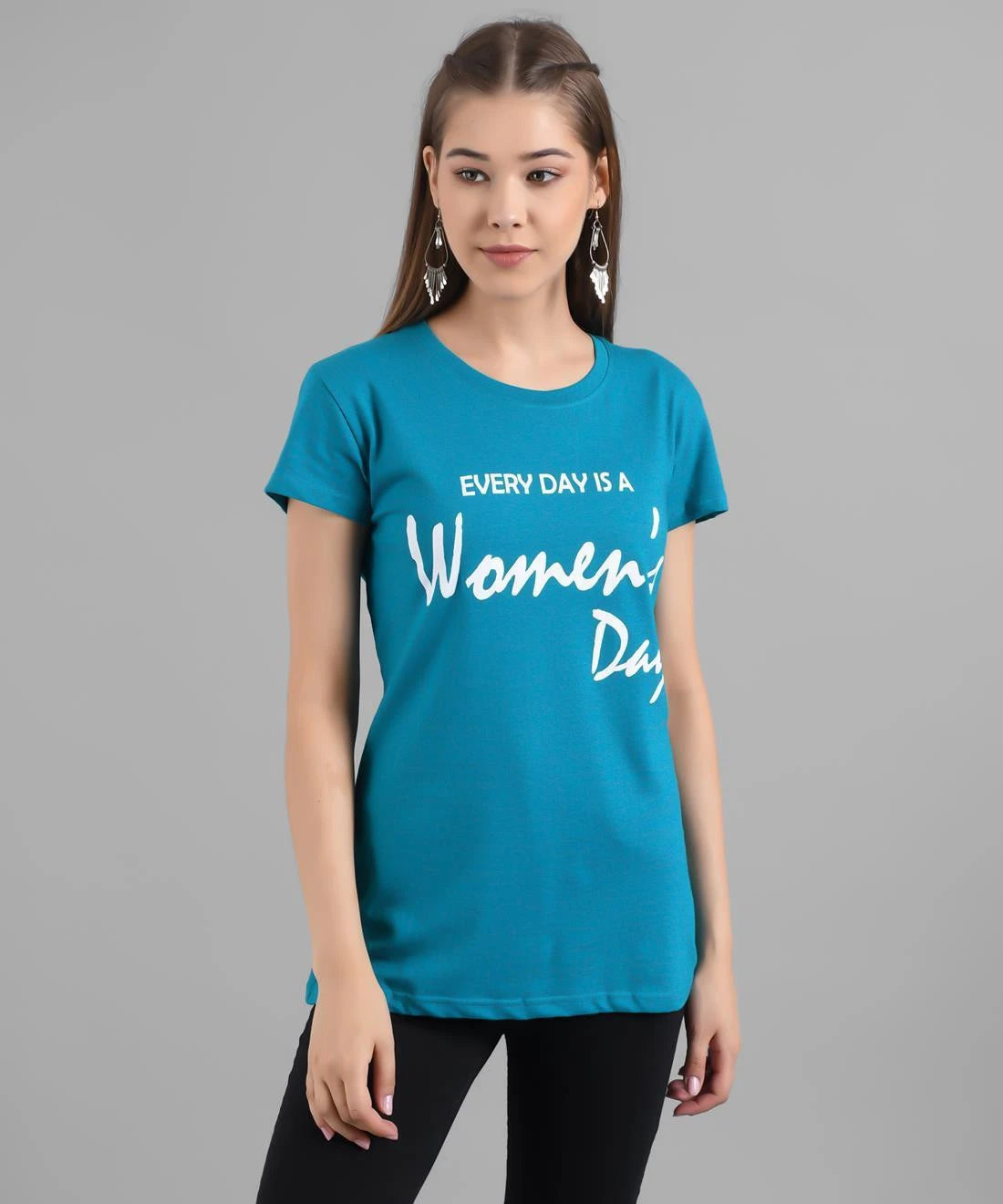 KOTTY Graphic Print Women Round Neck Blue T-Shirt 