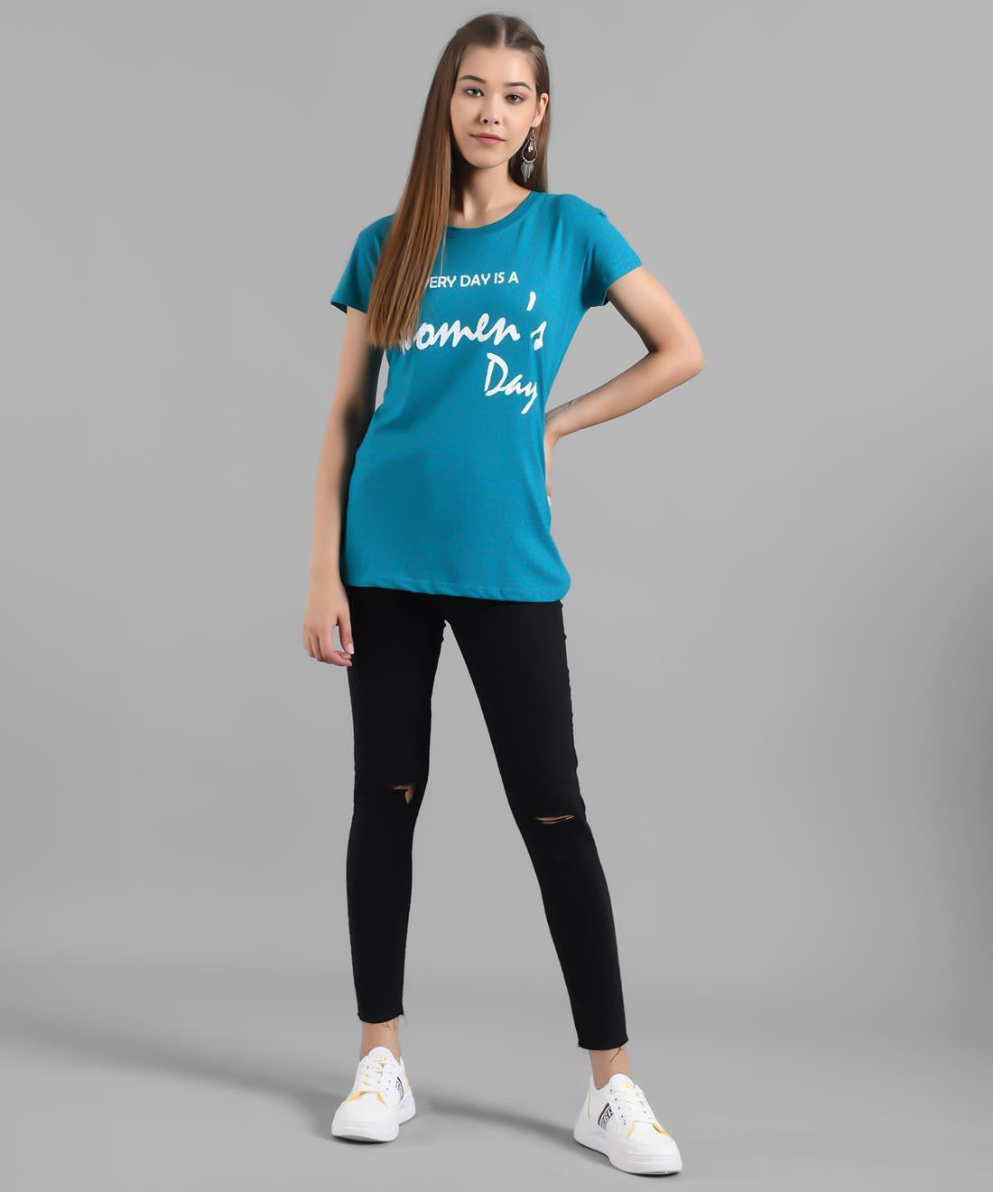 KOTTY Graphic Print Women Round Neck Blue T-Shirt 
