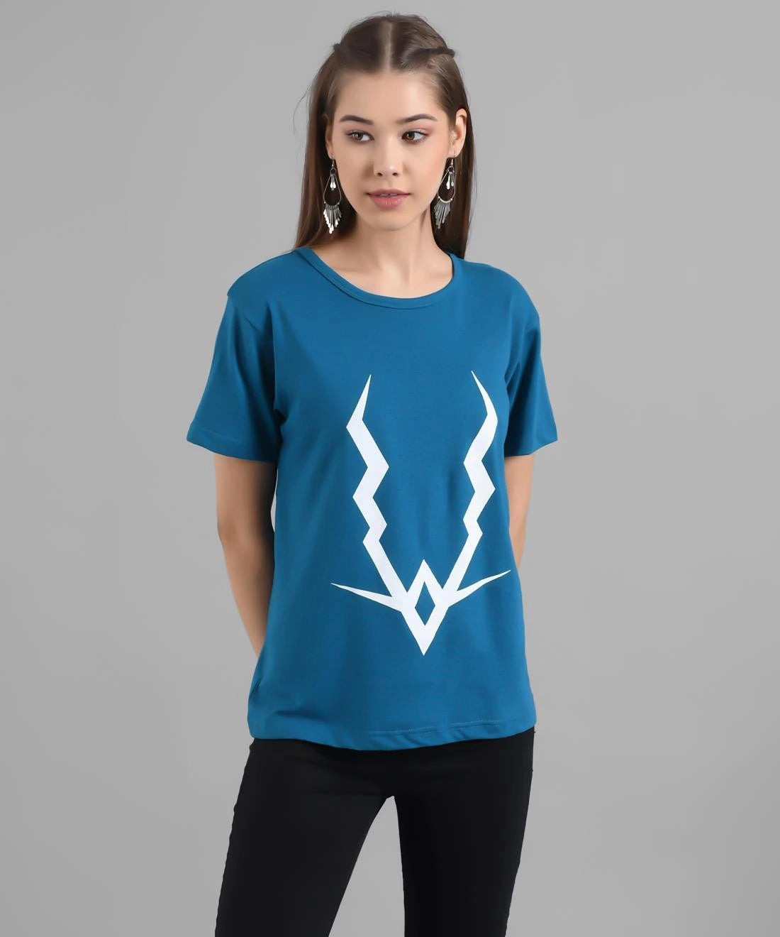 KOTTY Graphic Print Women Round Neck Blue T-Shirt 