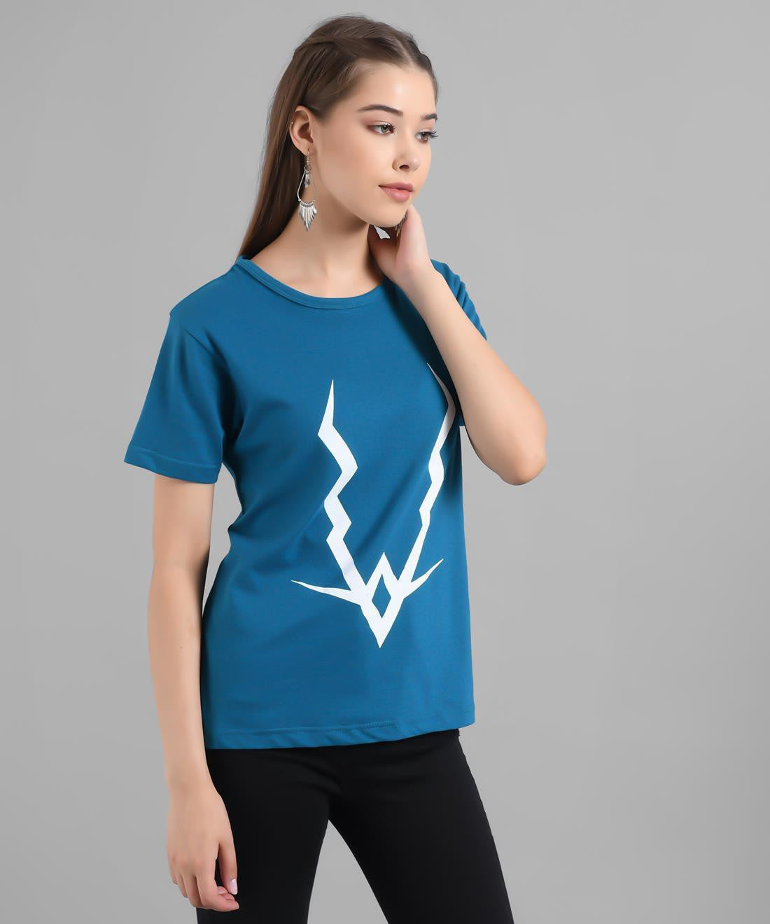 KOTTY Graphic Print Women Round Neck Blue T-Shirt 
