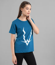 KOTTY Graphic Print Women Round Neck Blue T-Shirt 