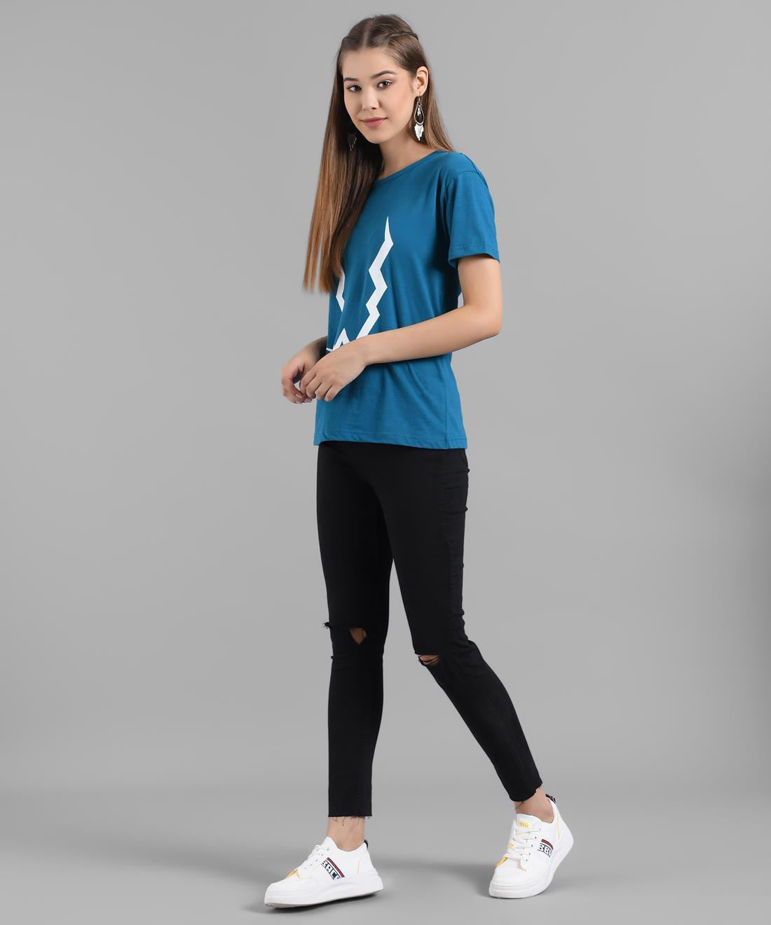 KOTTY Graphic Print Women Round Neck Blue T-Shirt 