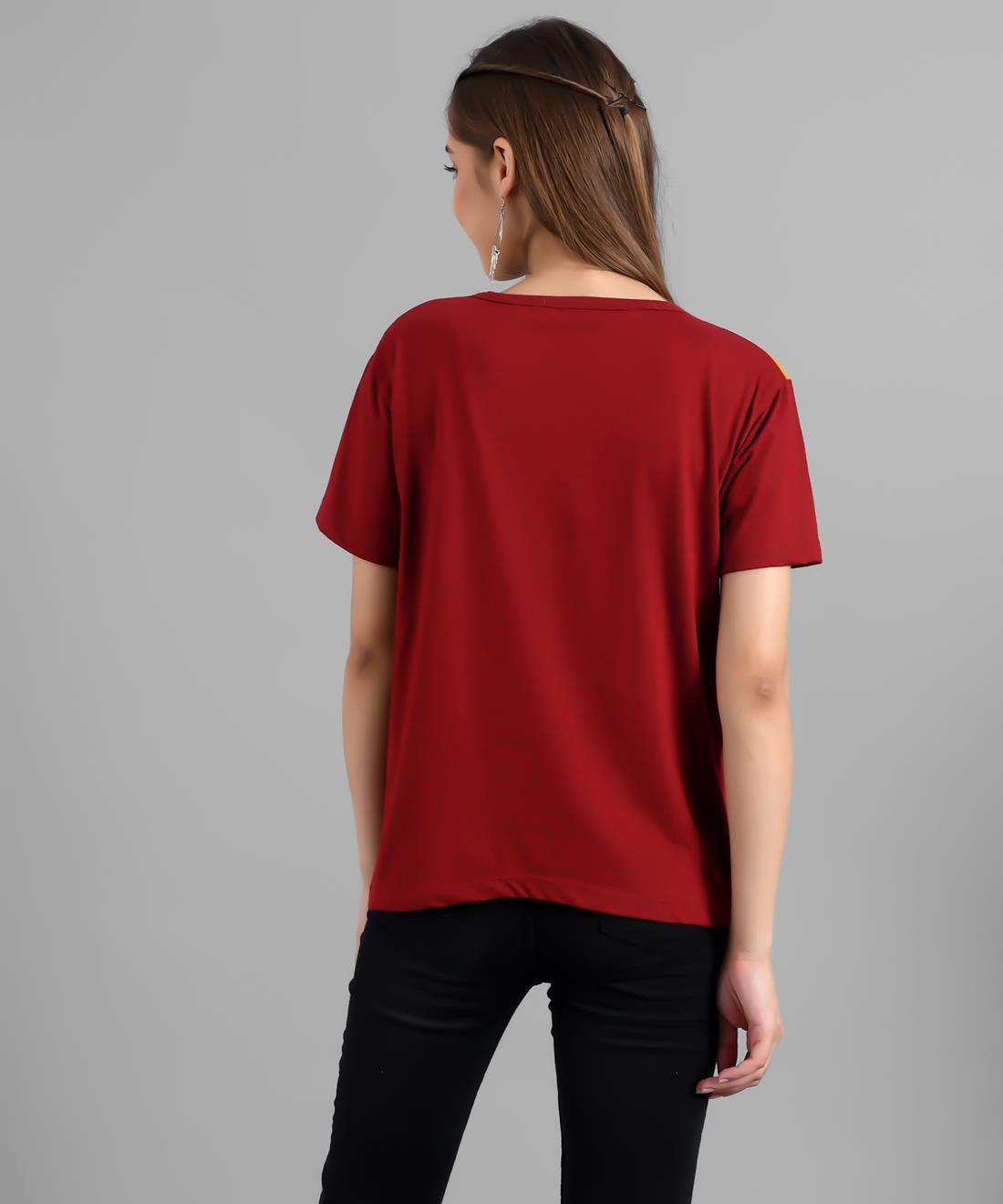 KOTTY Colorblock Women Round Neck Maroon T-Shirt 