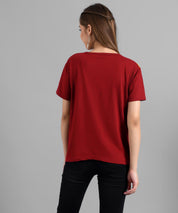 KOTTY Colorblock Women Round Neck Maroon T-Shirt 