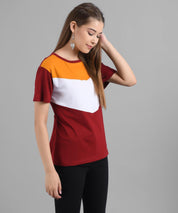 KOTTY Colorblock Women Round Neck Maroon T-Shirt 