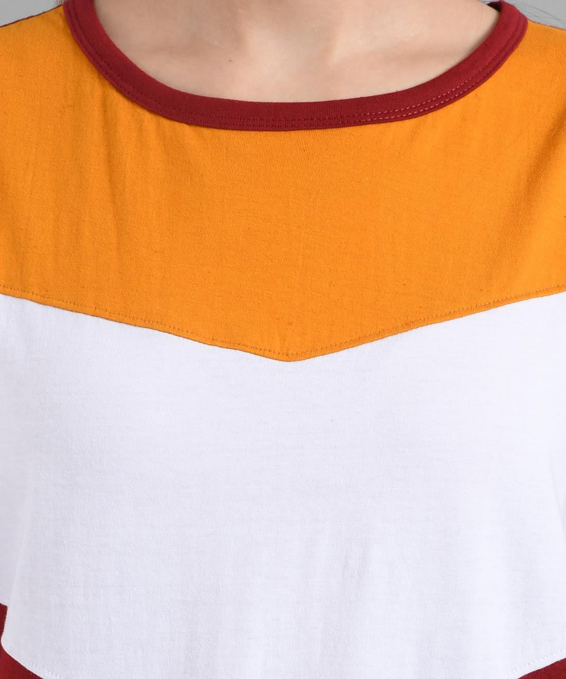 KOTTY Colorblock Women Round Neck Maroon T-Shirt 