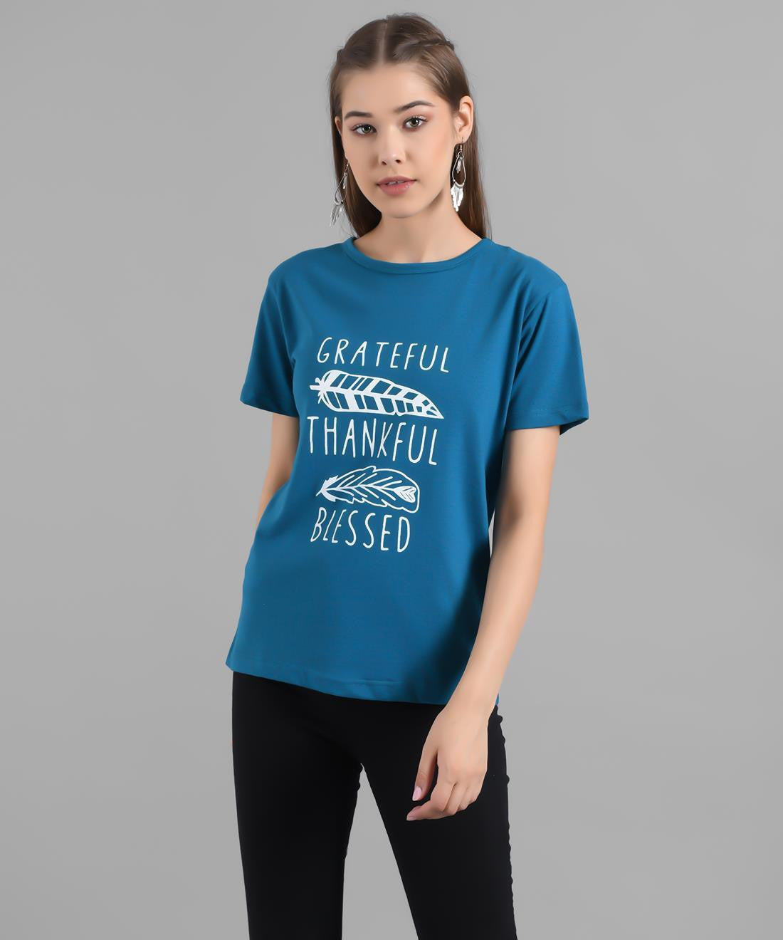 KOTTY Graphic Print Women Round Neck Blue T-Shirt 