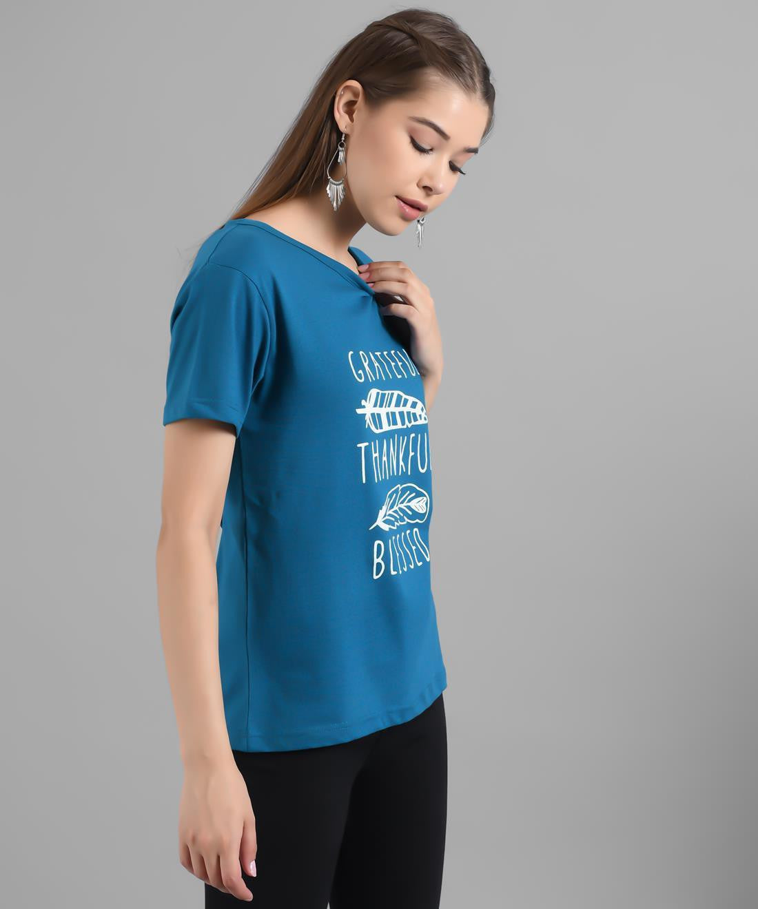 KOTTY Graphic Print Women Round Neck Blue T-Shirt 