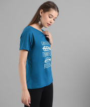 KOTTY Graphic Print Women Round Neck Blue T-Shirt 