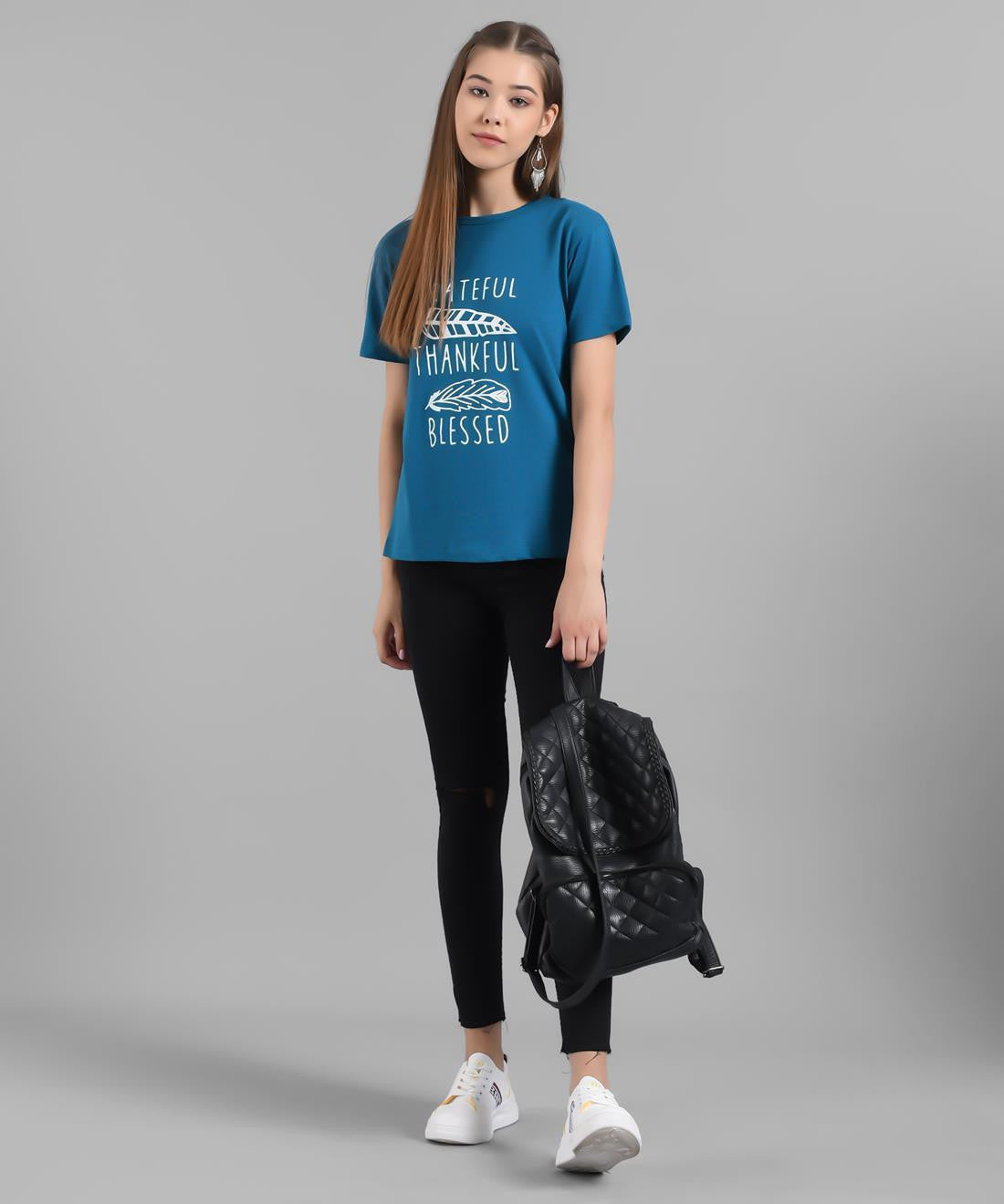 KOTTY Graphic Print Women Round Neck Blue T-Shirt 