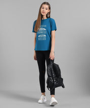 KOTTY Graphic Print Women Round Neck Blue T-Shirt 