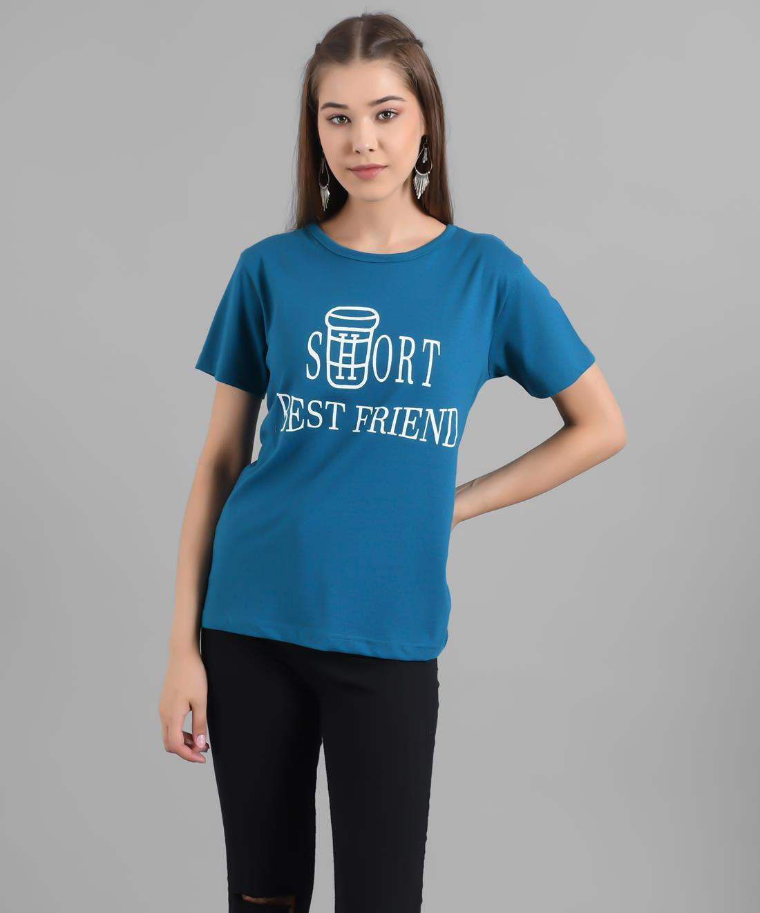 KOTTY Graphic Print Women Round Neck Blue T-Shirt 