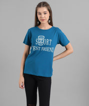 KOTTY Graphic Print Women Round Neck Blue T-Shirt 