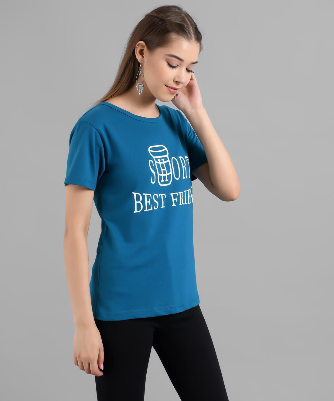 KOTTY Graphic Print Women Round Neck Blue T-Shirt 