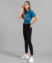 KOTTY Graphic Print Women Round Neck Blue T-Shirt 
