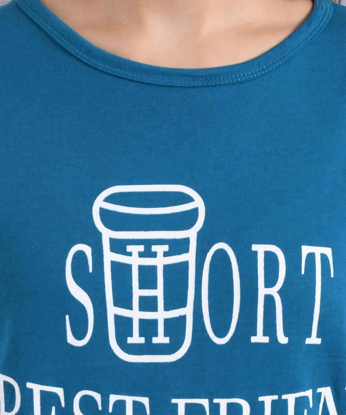 KOTTY Graphic Print Women Round Neck Blue T-Shirt 