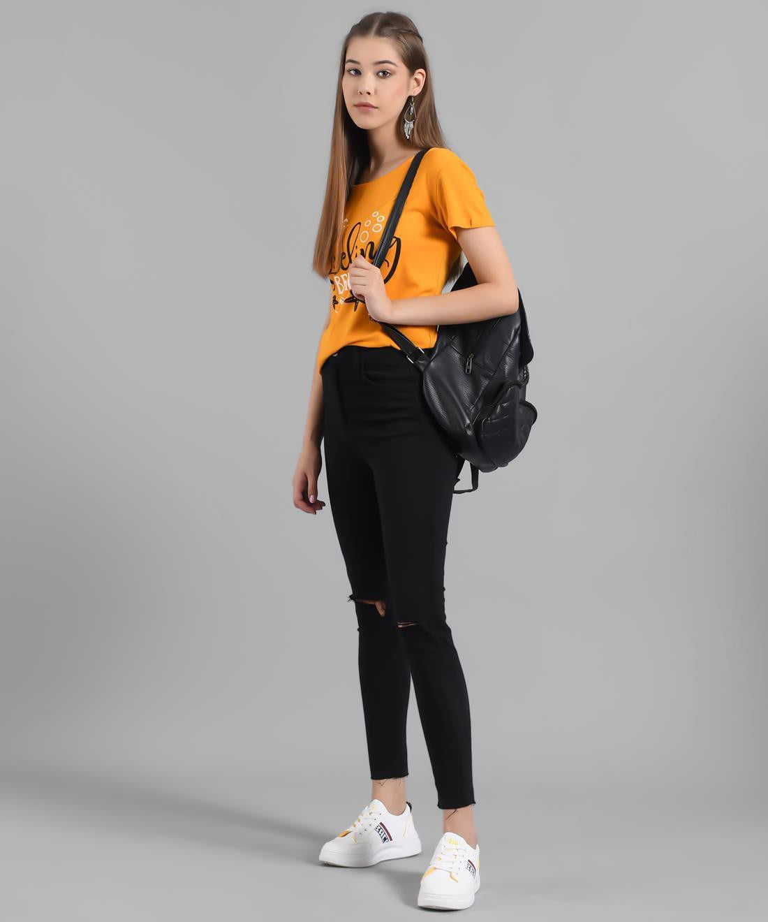 KOTTY Graphic Print Women Round Neck Yellow T-Shirt 