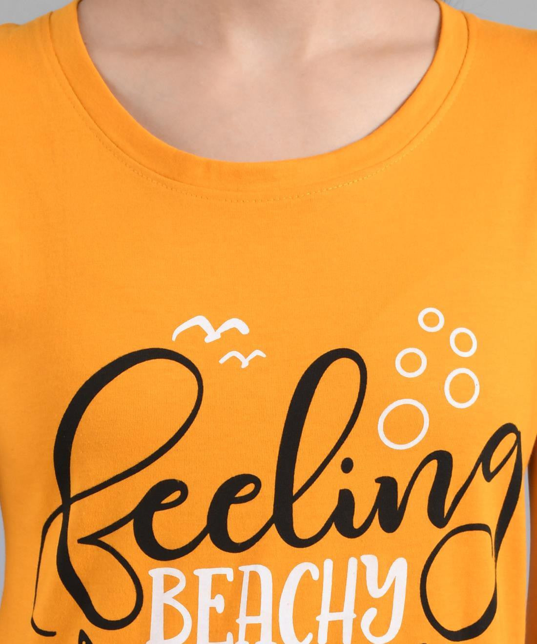 KOTTY Graphic Print Women Round Neck Yellow T-Shirt 