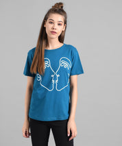 KOTTY Printed Women Round Neck Blue T-Shirt 