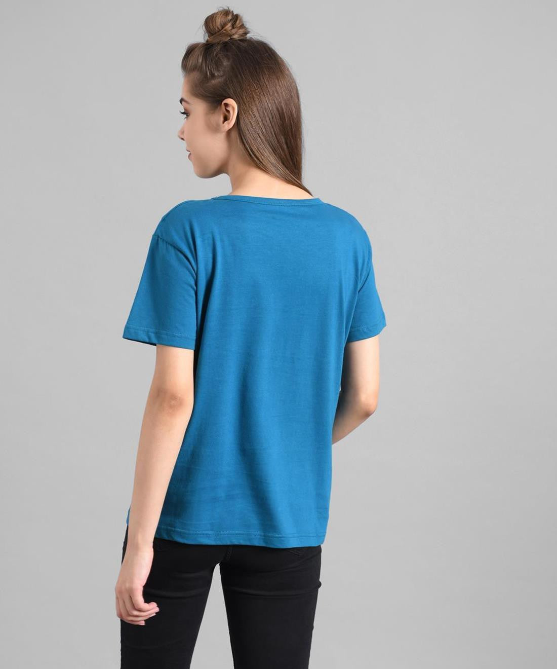 KOTTY Printed Women Round Neck Blue T-Shirt 