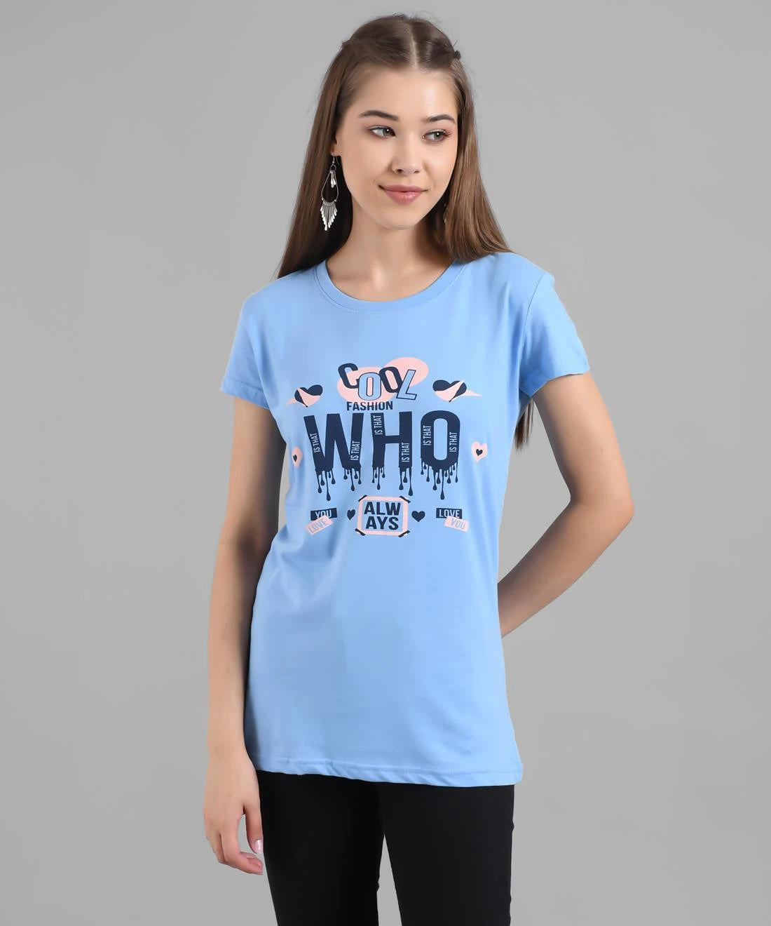 KOTTY Graphic Print Women Round Neck Light Blue T-Shirt 
