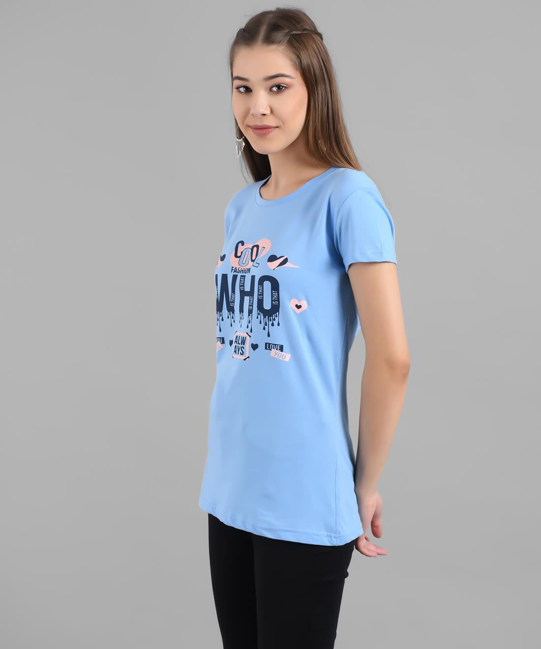 KOTTY Graphic Print Women Round Neck Light Blue T-Shirt 