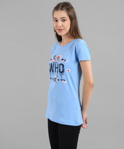 KOTTY Graphic Print Women Round Neck Light Blue T-Shirt 