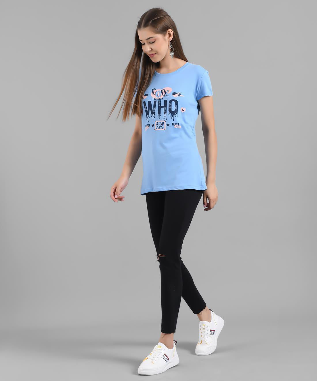 KOTTY Graphic Print Women Round Neck Light Blue T-Shirt 