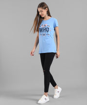 KOTTY Graphic Print Women Round Neck Light Blue T-Shirt 
