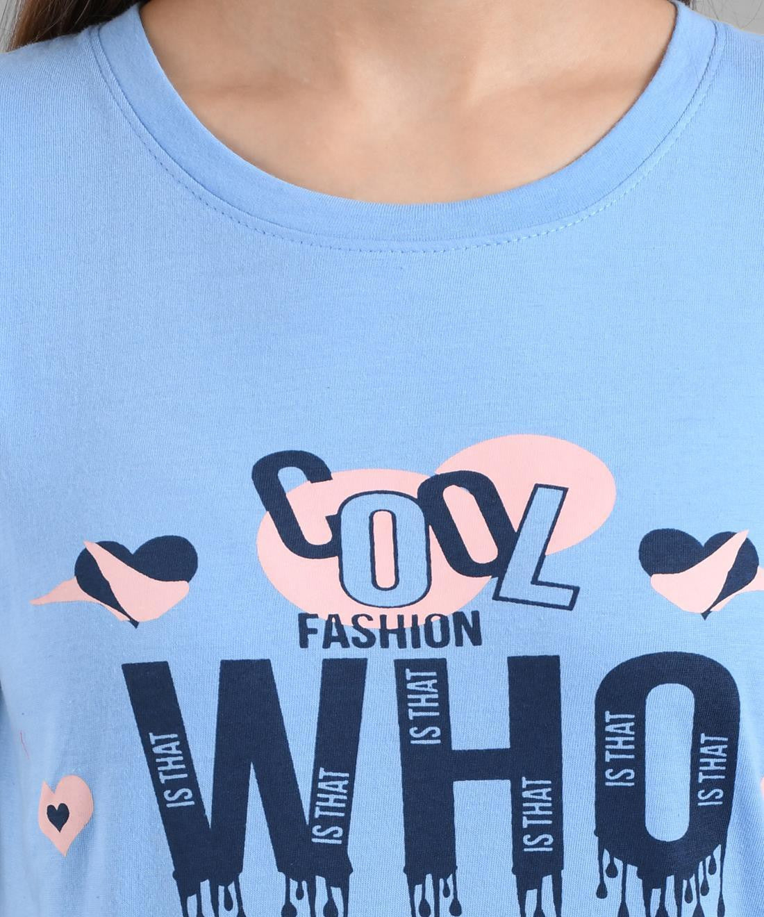 KOTTY Graphic Print Women Round Neck Light Blue T-Shirt 