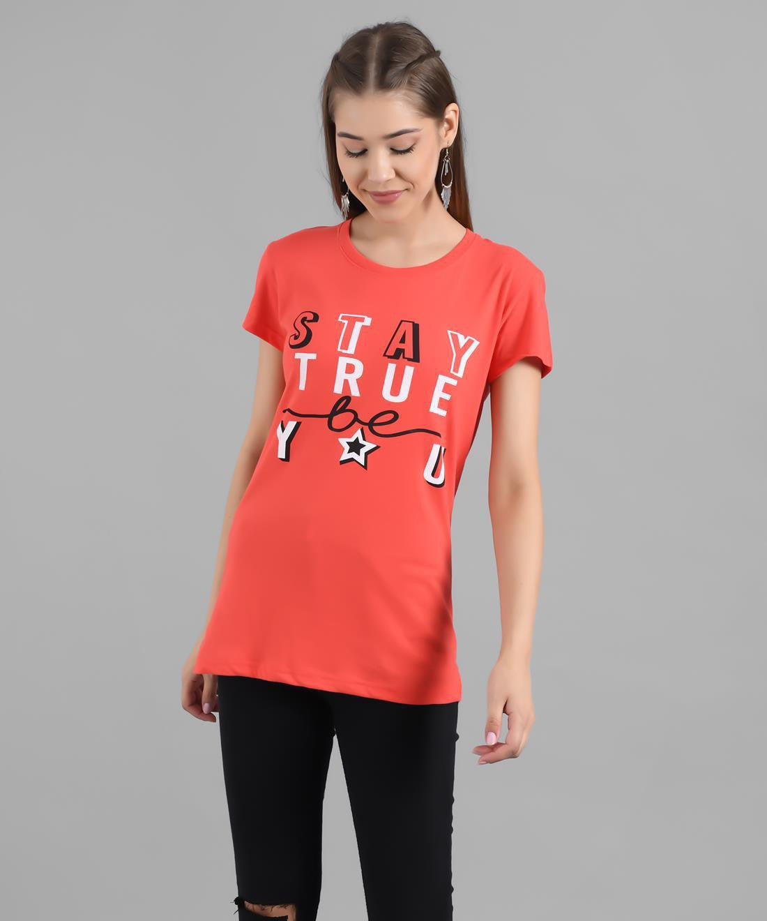 KOTTY Graphic Print Women Round Neck Orange T-Shirt 