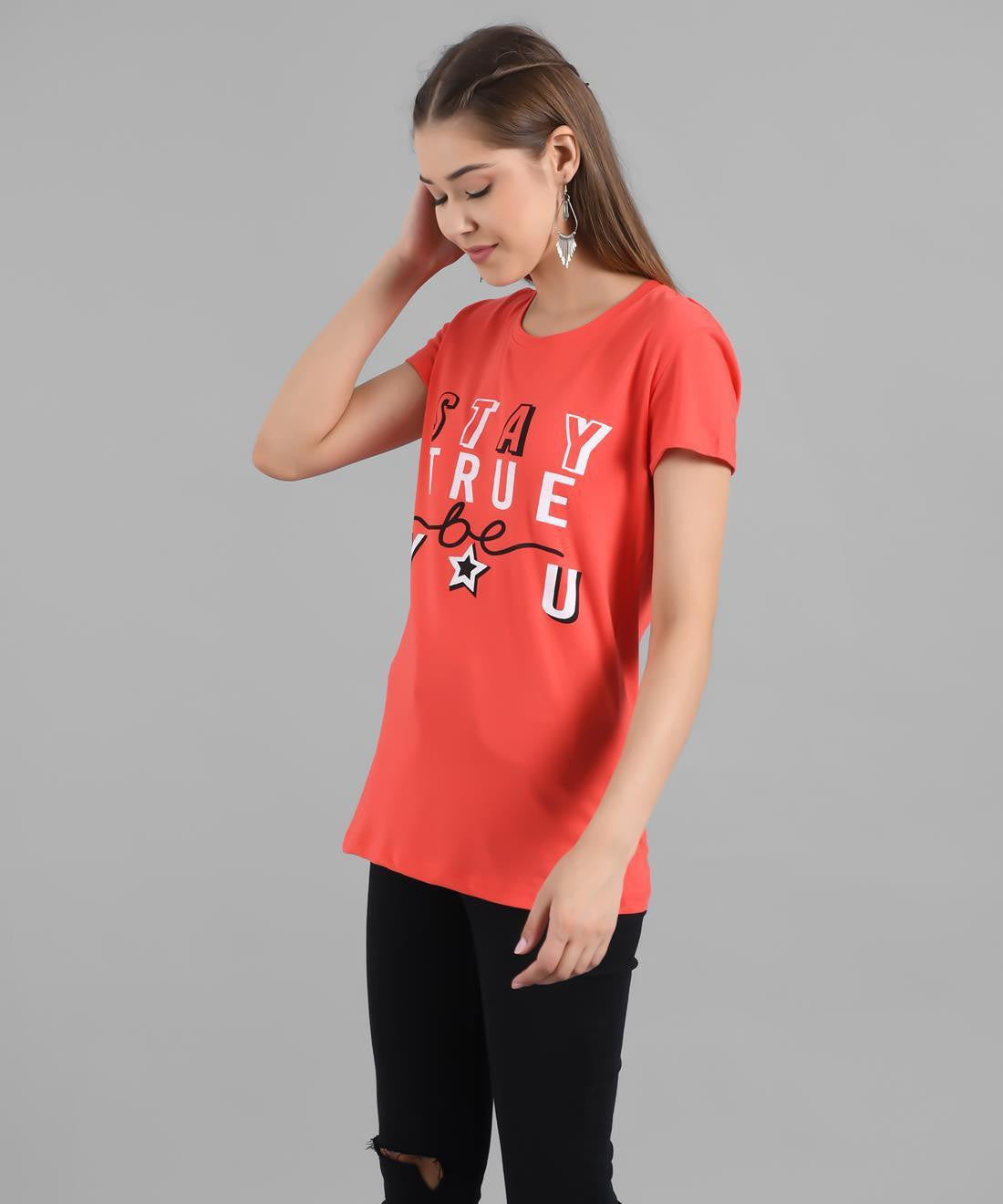KOTTY Graphic Print Women Round Neck Orange T-Shirt 