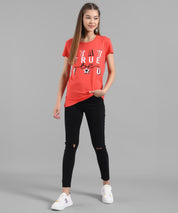 KOTTY Graphic Print Women Round Neck Orange T-Shirt 