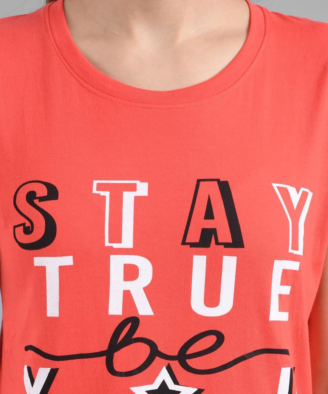 KOTTY Graphic Print Women Round Neck Orange T-Shirt 