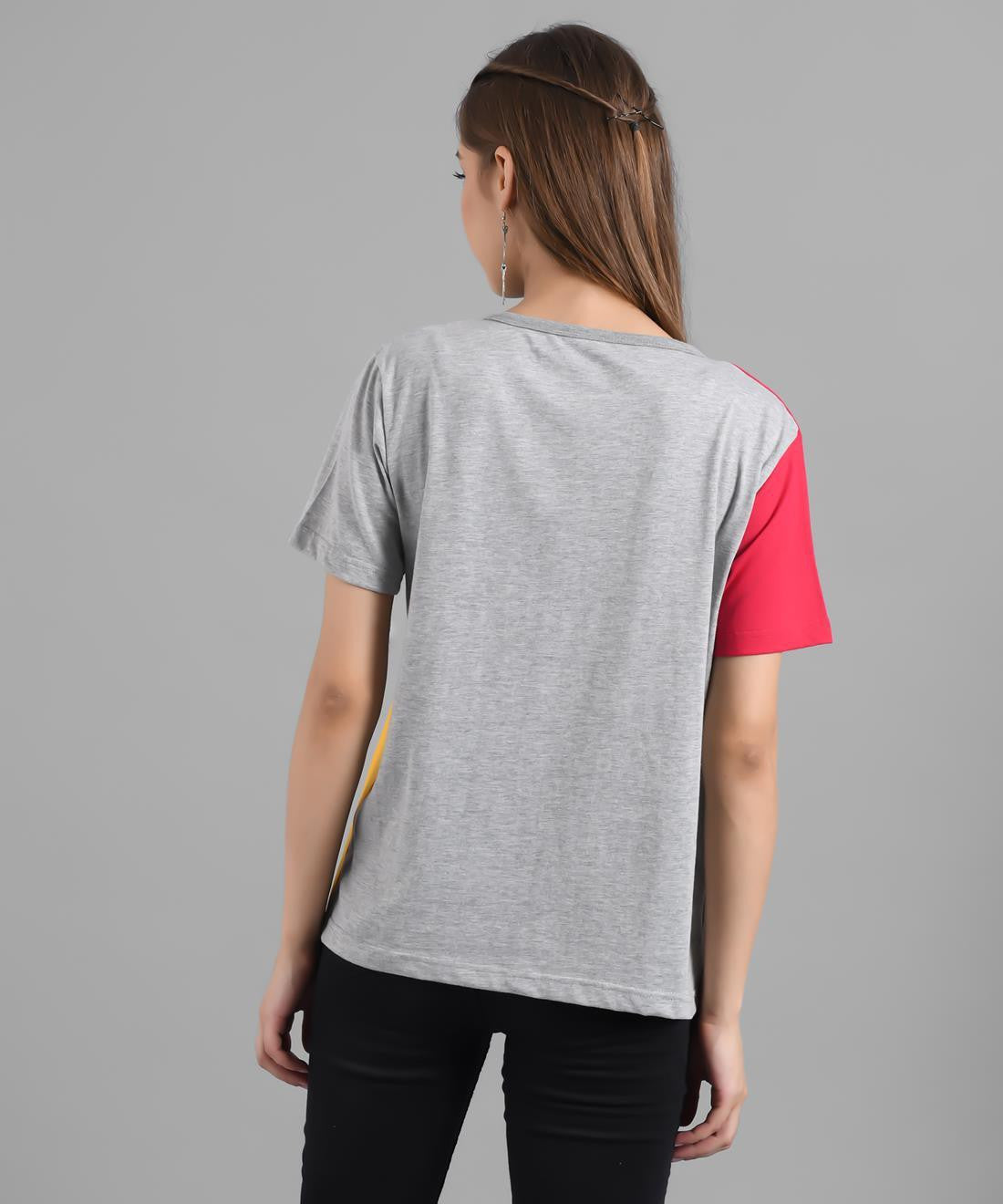 KOTTY Colorblock Women Round Neck Grey T-Shirt 